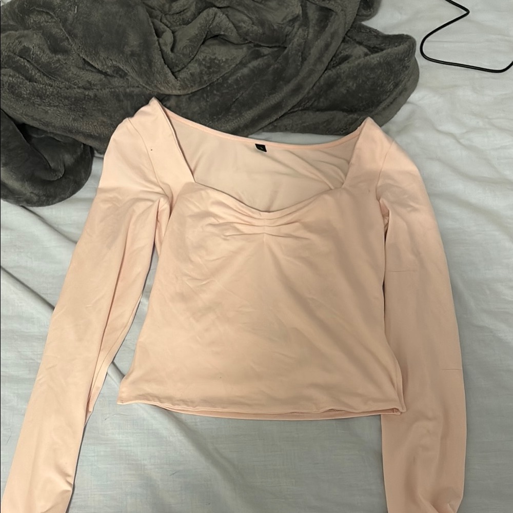 SHEIN Pink Ruched Long Sleeve Crop Blouse